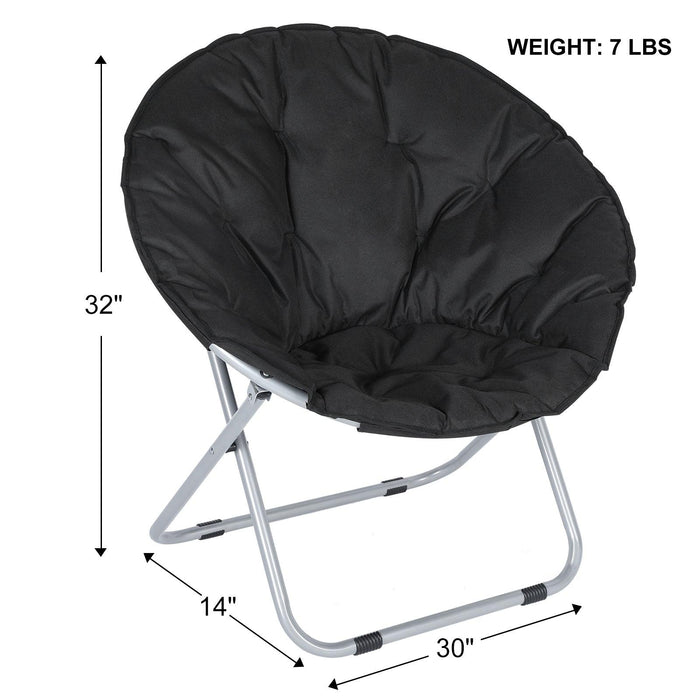 Black Comfy Saucer, Folding, Soft, Portable Moon Chair for Bedroom, Dorm Rooms, Apartments, Lounging, Garden and Courtyard, 1-Pack