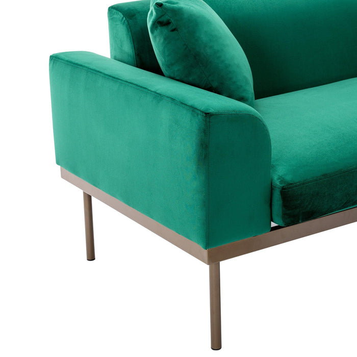 Modern Velvet Sofa with Metal Legs,Loveseat Sofa Couch with Two Pillows for Living Room and Bedroom, Green