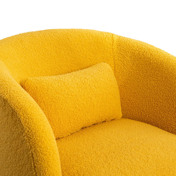 30.32"W Accent Chair Upholstered Curved Backrest Reading Chair Single Sofa Leisure Club Chair with Golden Adjustable Legs For Living Room Bedroom Dorm Room (Mustard Boucle)