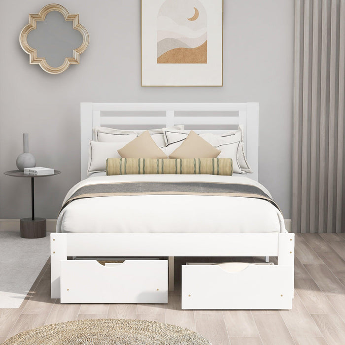 Full Size Platform Bed with Drawers, White