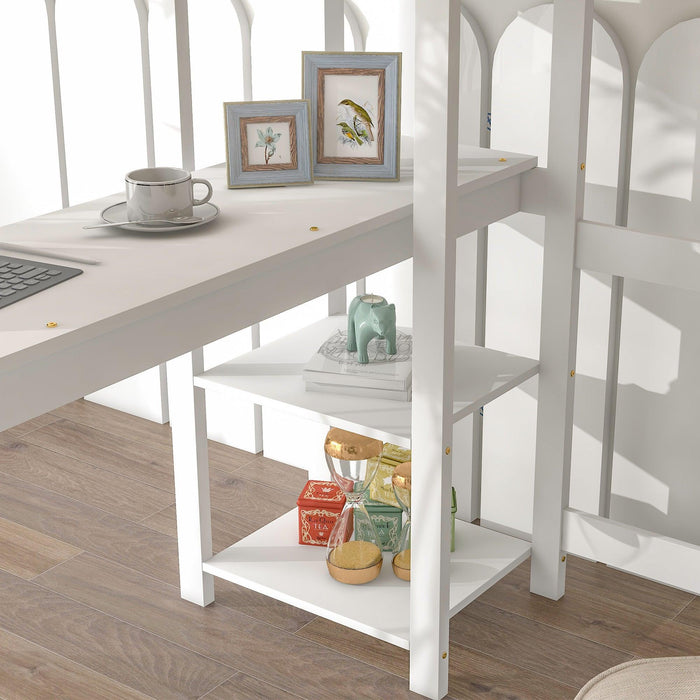 Full Loft Bed with Desk and Shelves,White