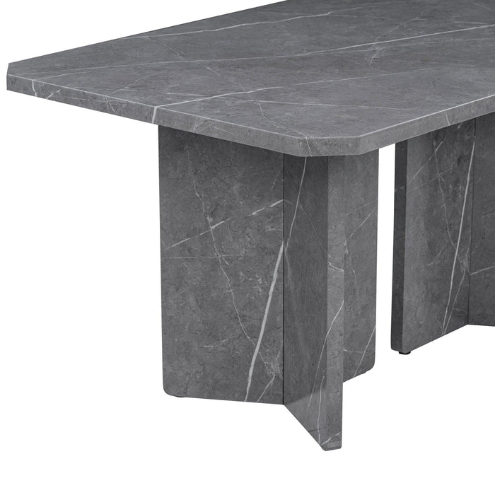 6-PieceModern Style Dining Set with Faux Marble Table and 4 Upholstered Dining Chairs & 1 Bench (Gray)