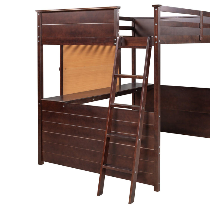 Full size Loft Bed with Desk and Writing Board, Wooden Loft Bed with Desk - Espresso