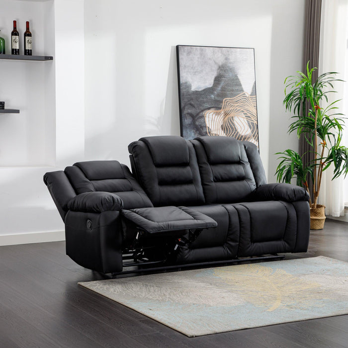 Home Theater Seating Manual Recliner with Center Console, PU Leather Reclining Sofa for Living Room,Black