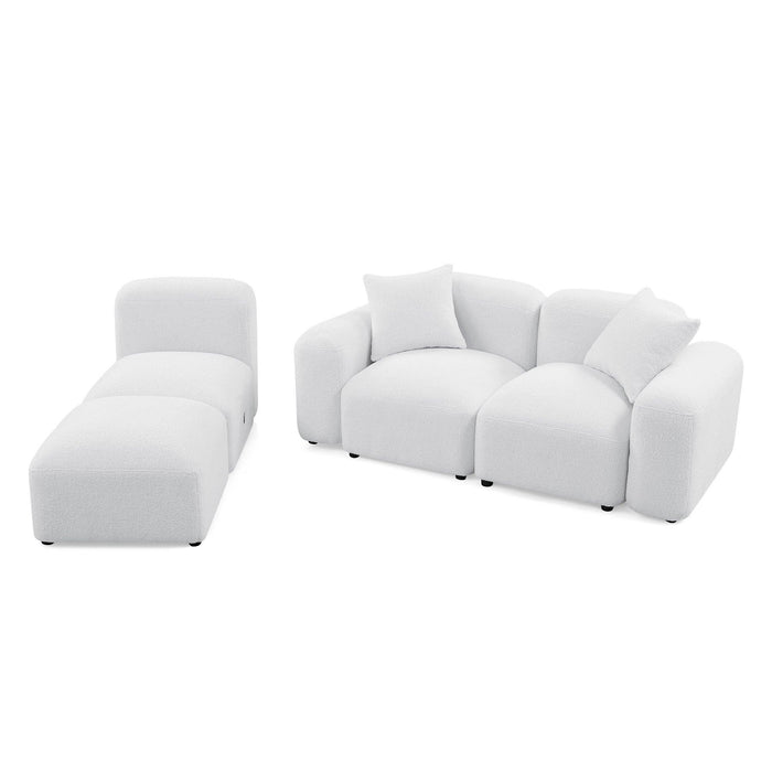 L-Shape Modular Sectional Sofa, DIY Combination,Teddy Fabric,White