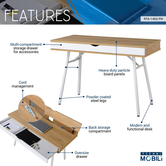 Techni MobiliModern MultiStorage Computer Desk withStorage, Pine