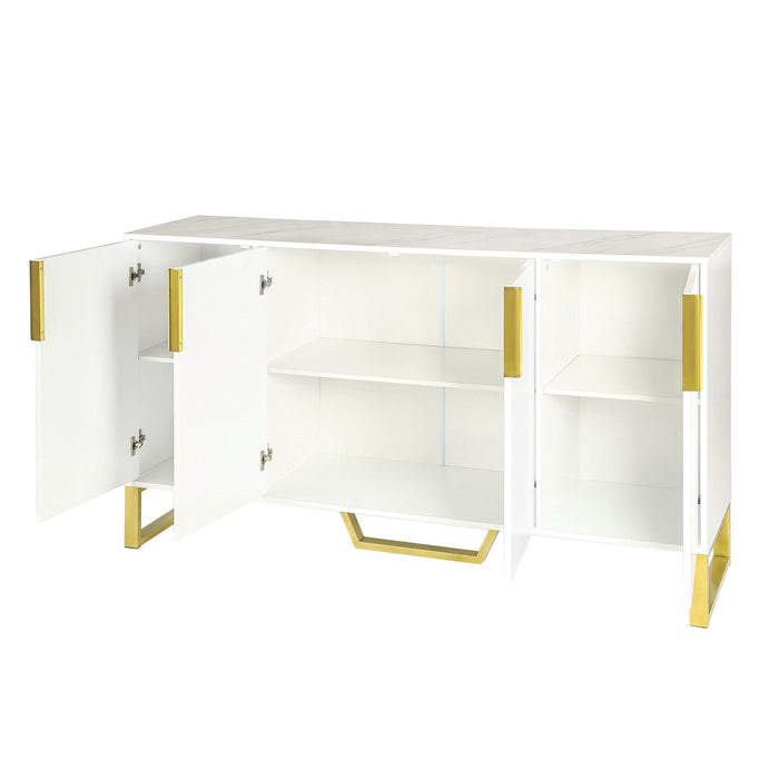 Modern sideboard with Four Doors, Metal handles & Legs and Adjustable Shelves Kitchen Cabinet (White)