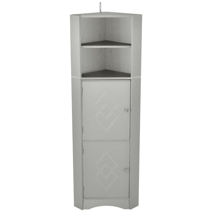 Tall Bathroom Corner Cabinet, FreestandingStorage Cabinet with Doors and Adjustable Shelves, MDF Board, Gray