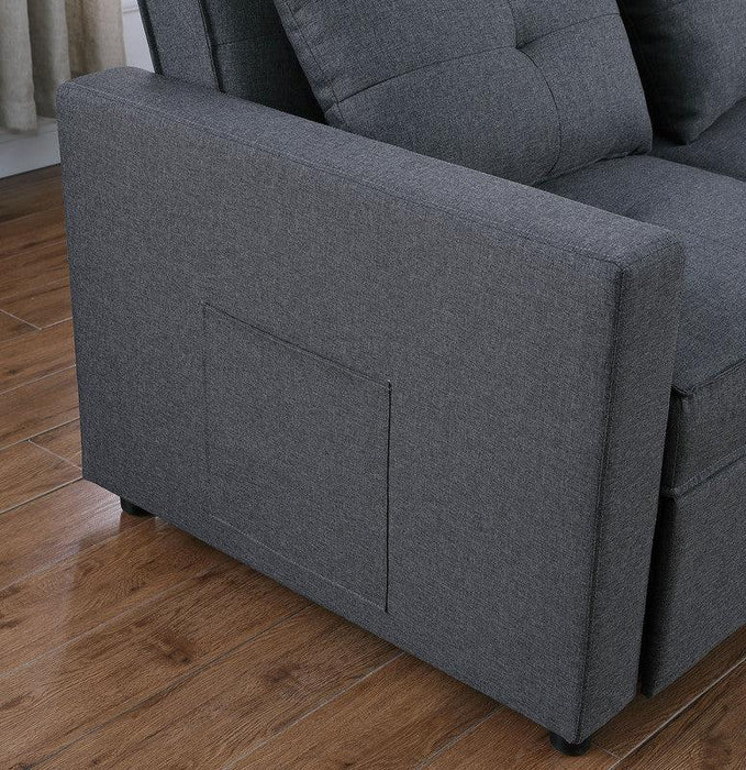 Zoey Dark Gray Linen Convertible Sleeper Sofa with Side Pocket