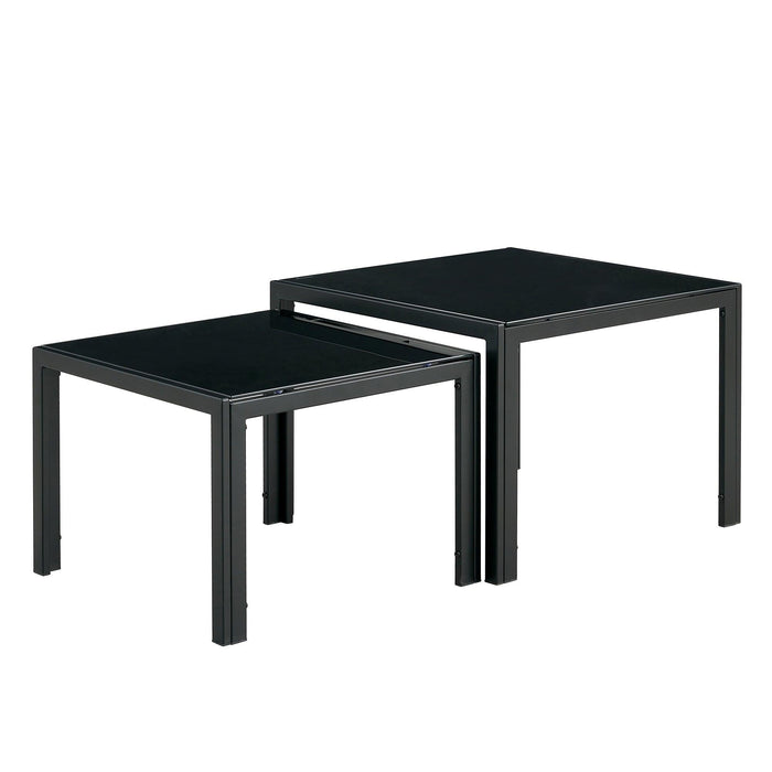 Nesting Coffee Table Set of 2, SquareModern Stacking Table with Tempered Glass Finish for Living Room,Black