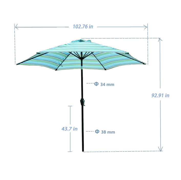 Outdoor Patio 8.6-Feet Market Table Umbrella with Push Button Tilt and Crank, Blue Stripes[Umbrella Base is not Included]