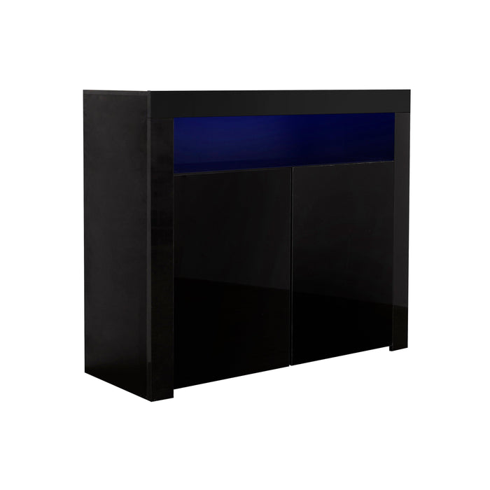 Living Room SideboardStorage Cabinet Black High Gloss with LED Light,Modern Kitchen Unit Cupboard Buffet WoodenStorage Display Cabinet TV Stand with 2 Doors for Hallway Dining Room