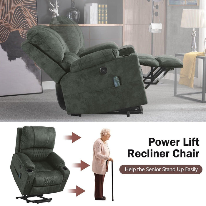 Power Lift Recliner Chair with Heated and Vibration Massage for Elderly, Heavy Duty and Safety Motion Reclining Mechanism Electric Recliner Sofa with USB Port, 2 Cup Holders, camel