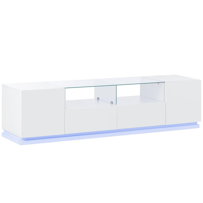 TV Stand with Tempered Glass,Modern High Gloss Entertainment Center for TVs Up to 70”, TV Cabinet withStorage and LED Color Changing Lights for Living Room, White