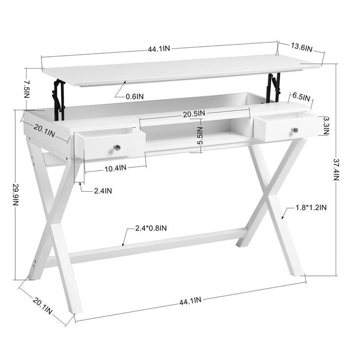 Lift Desk with 2 DrawerStorage, Computer Desk with Lift Table Top, Adjustable Height Table for Home Office, Living Room,white