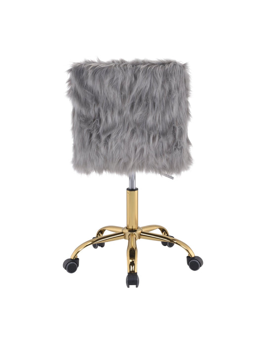 ACME Arundell Office Chair in Gray Faux Fur & Gold Finish OF00121