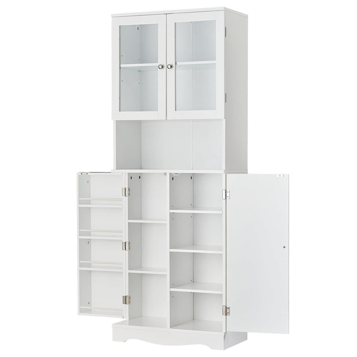 TallStorage Cabinet with Glass Doors for Bathroom/Office, MultipleStorage Space, White