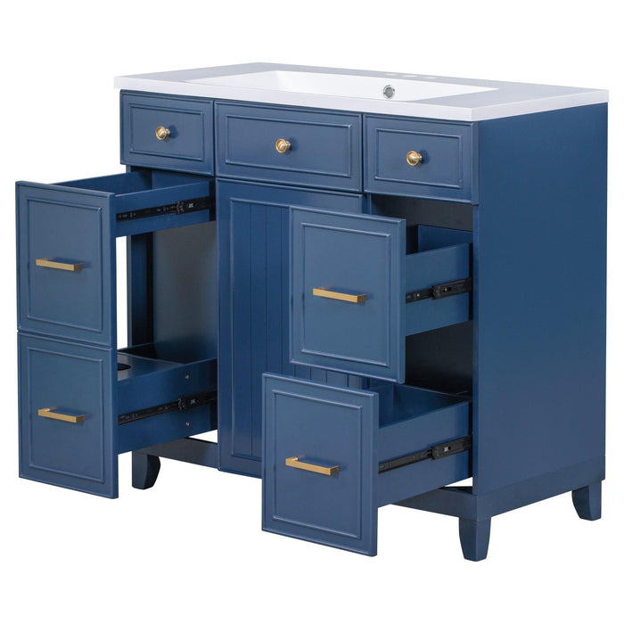 36" Bathroom Vanity Cabinet with Sink Top Combo Set, Navy Blue，Single Sink，Shaker Cabinet with Soft Closing Door and Drawer