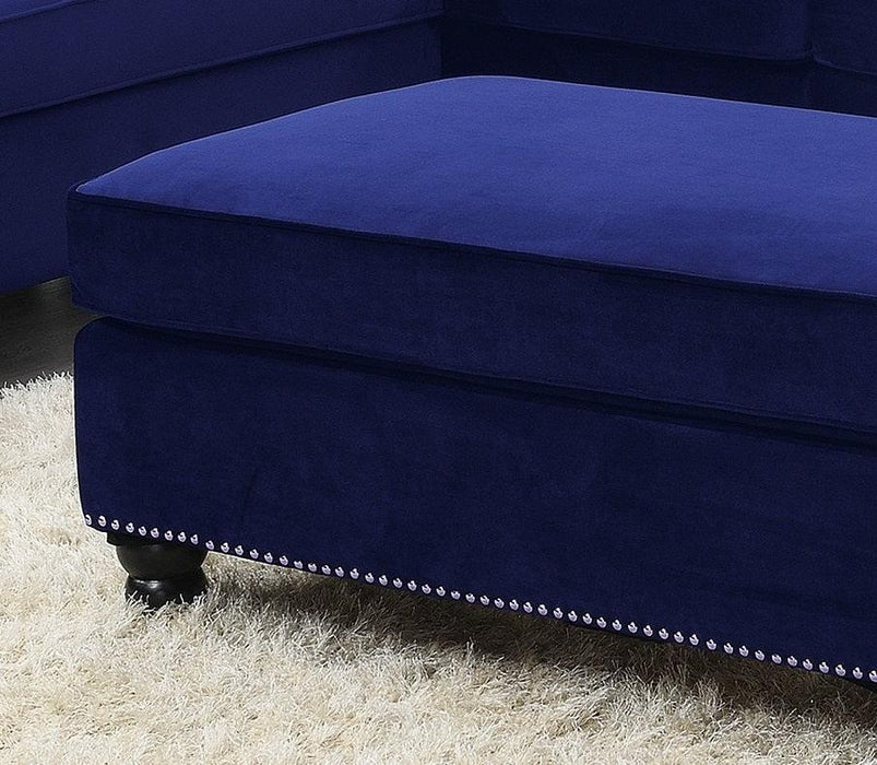 Living Room XL- Cocktail Ottoman IndiBlue Velvet Accent Studding Trim Wooden Legs