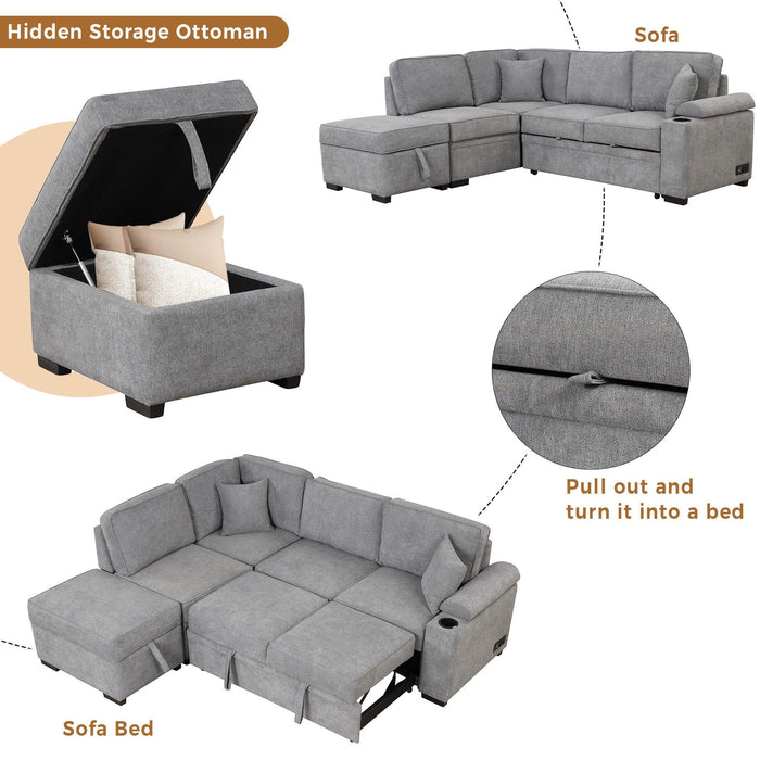 87.4" Sleeper Sofa Bed,2 in 1 Pull Out sofa bed L Shape Couch withStorage Ottoman for Living Room,Bedroom Couch and Small Apartment，Gray