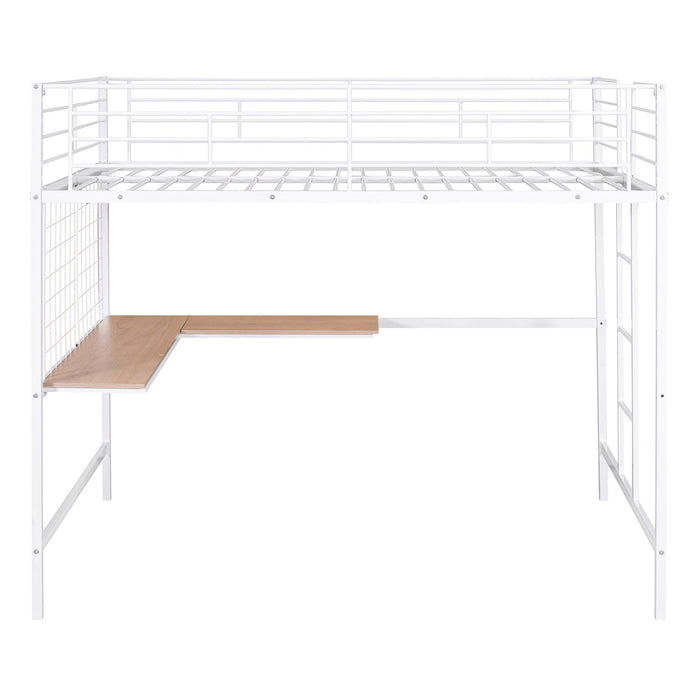 Full Metal Loft Bed with Desk and Metal Grid, White