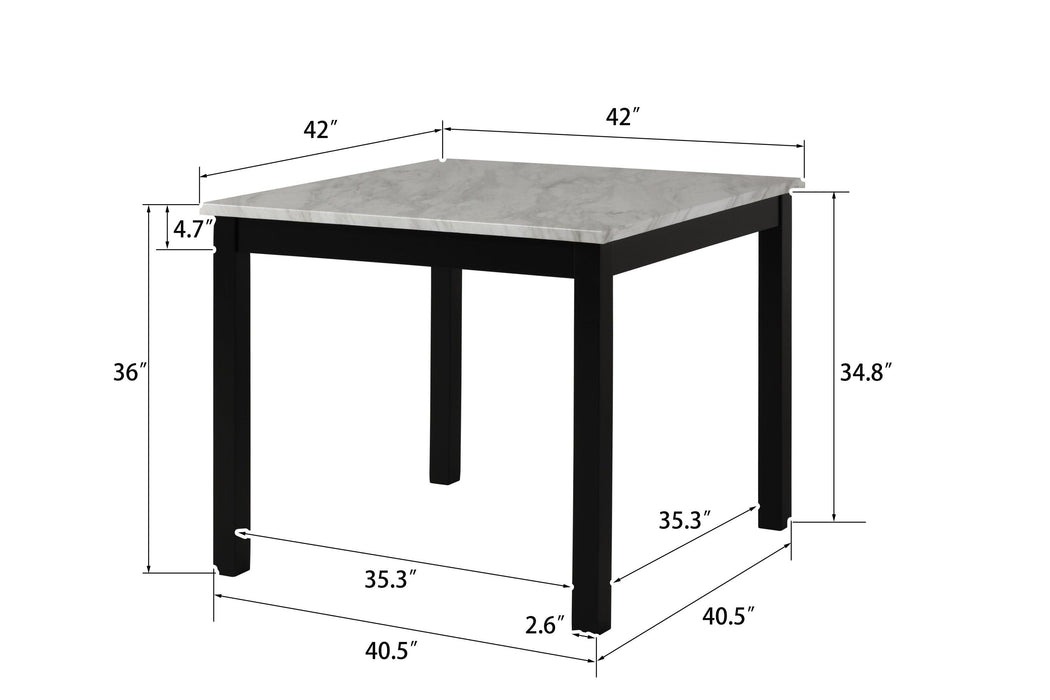 5-piece Counter Height Dining Table Set with One Faux Marble Dining Table and Four Upholstered-Seat Chairs，for Kitchen and Living room,Table : 42"L x42"Wx36"H,Chair:18.5"Wx23.2"Dx39.8"H,  Blue