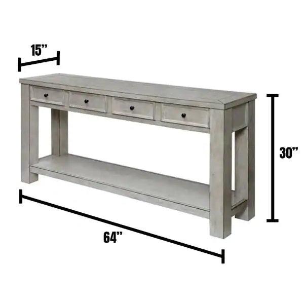 Sofa Table Antique White Rustic Solid woodStorage Table Open Shelf Bottom Living Room 1pc Side Table.