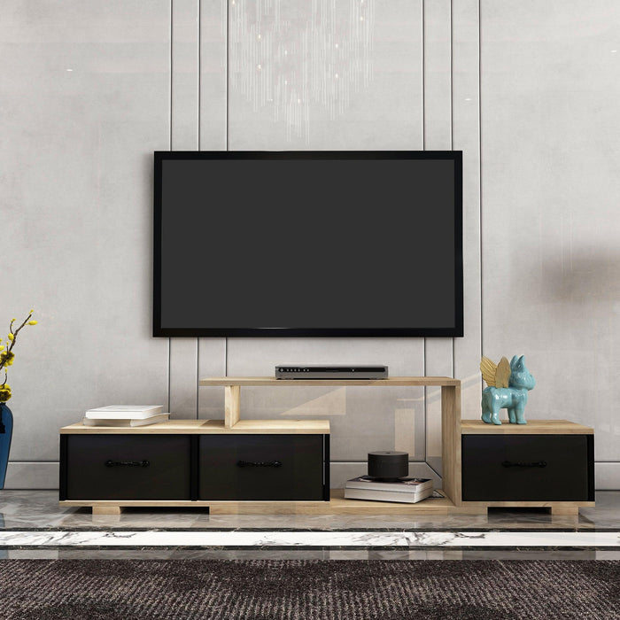 Mordern TV Stand with quick assemble,wood grain and black easy open fabrics drawers for TV Cabinet,can be assembled in Lounge Room, Living Room or Bedroom,High quality furniture