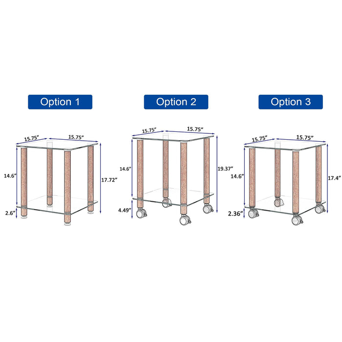 1-Piece Transparent+Walnut Side Table , 2-Tier Space End Table ,Modern Night Stand, Sofa table, Side Table withStorage Shelve