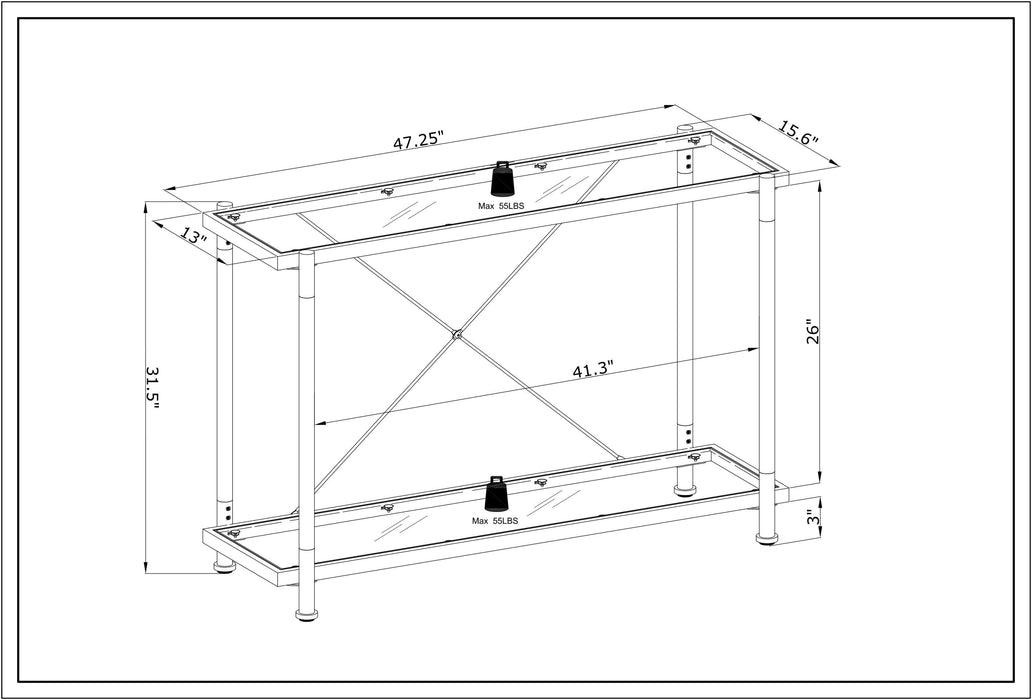 Acrylic Glass Side Table,Chrome Sofa Table,  Console Table for Living Room& Bedroom