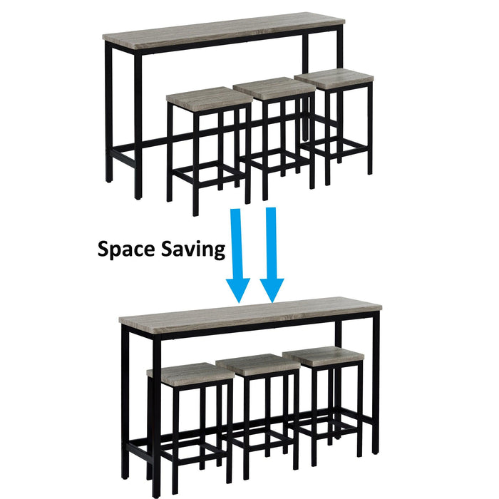 Counter Height Extra Long Dining Table Set with 3 Stools Pub Kitchen Set Side Table with Footrest, Gray