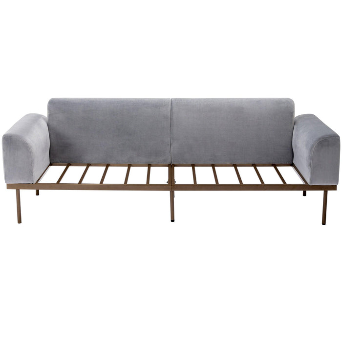 Modern Velvet Sofa with Metal Legs,Loveseat Sofa Couch with Two Pillows for Living Room and Bedroom,Grey