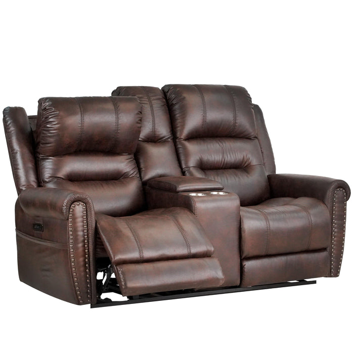 Leather Gel Brown 71" Width Power Reclining  Console Loveseat With Power Headrest ( Sofa )