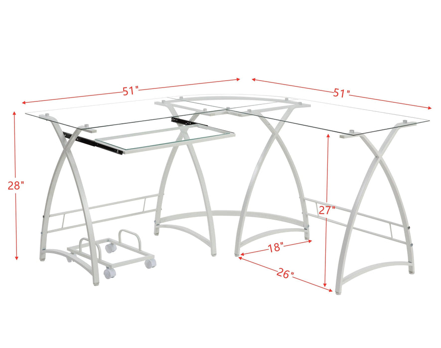 ACME Dazenus Computer Desk in Clear Glass & White Finish OF00040