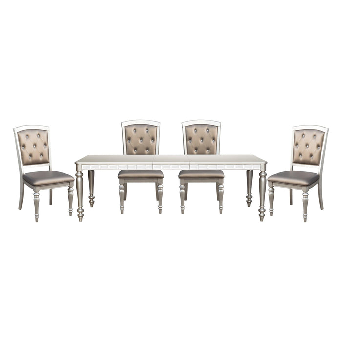 Glamorous Silver Finish Dining Set 5pc Dining Table 4x Side Chairs Crystal Button Tufted UpholsteredModern Style Furniture