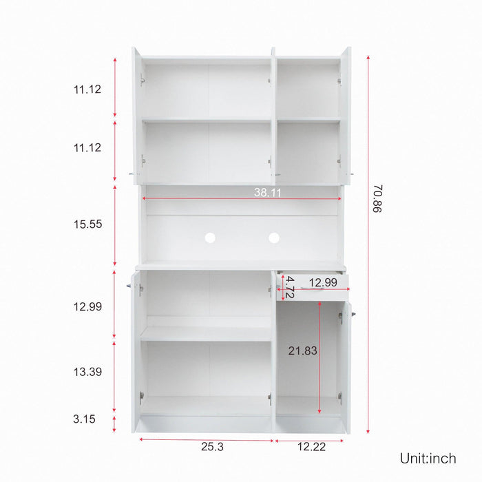 70.87" Tall Wardrobe& Kitchen Cabinet, with 6-Doors, 1-Open Shelves and 1-Drawer for bedroom,White