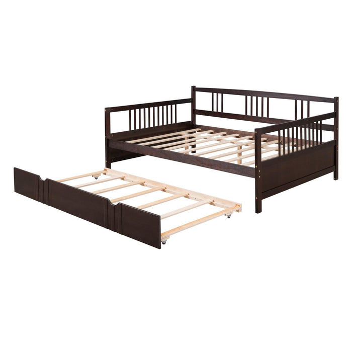 Full Size Daybed Wood Bed with Twin Size Trundle,Espresso