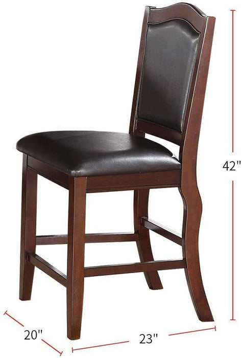 Dark Brown Wood Finish Set of 2 Counter Height Chairs Faux Leather Upholstery  Seat Back Kitchen Dining Room Chair