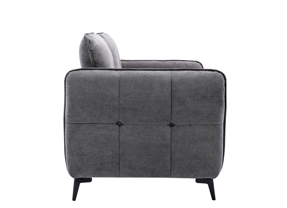 Contemporary Gray Fabric Upholstered 1pc Sofa Button-Tufted and Cushion Seat Black Metal Legs Living Room Furniture