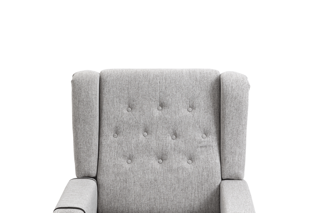 Arm Pushing Recliner Chair,Modern Button Tufted Wingback Push Back Recliner Chair, Living Room Chair Fabric Pushback Manual Single Reclining Sofa Home Theater Seating for Bedroom,Light Gray