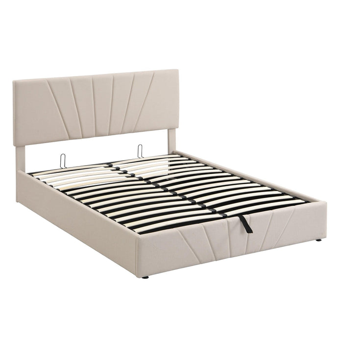 Queen size Upholstered Platform bed with a HydraulicStorage System - Beige