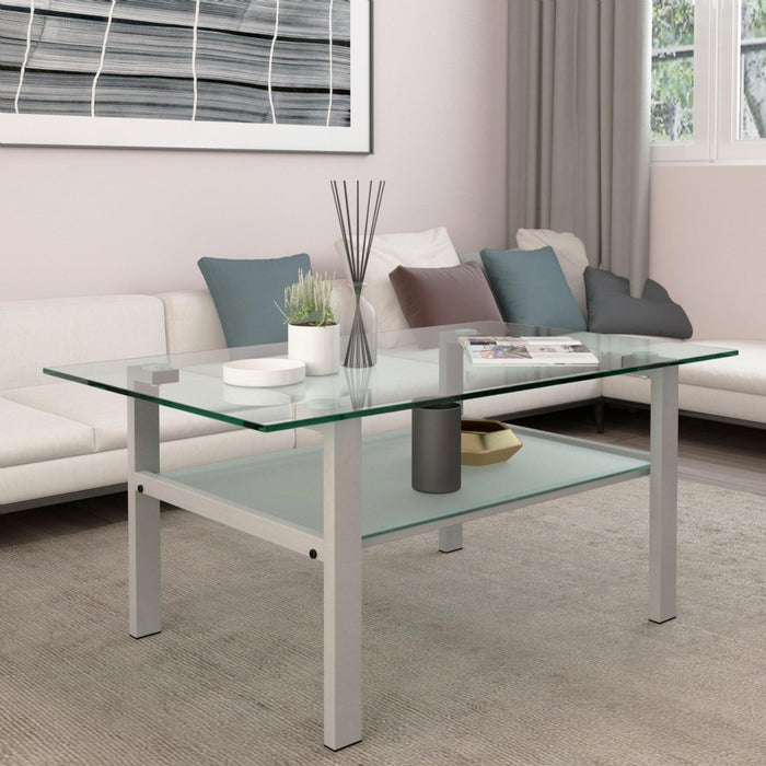 Transparent glass grey coffee table,Modern simple, living room coffee table, side center table