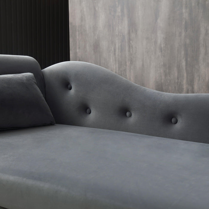 60" Velvet MultifunctionalStorage Chaise Lounge Buttons Tufted Nailhead Trimmed Solid Wood Legs with 1 Pillow,Grey