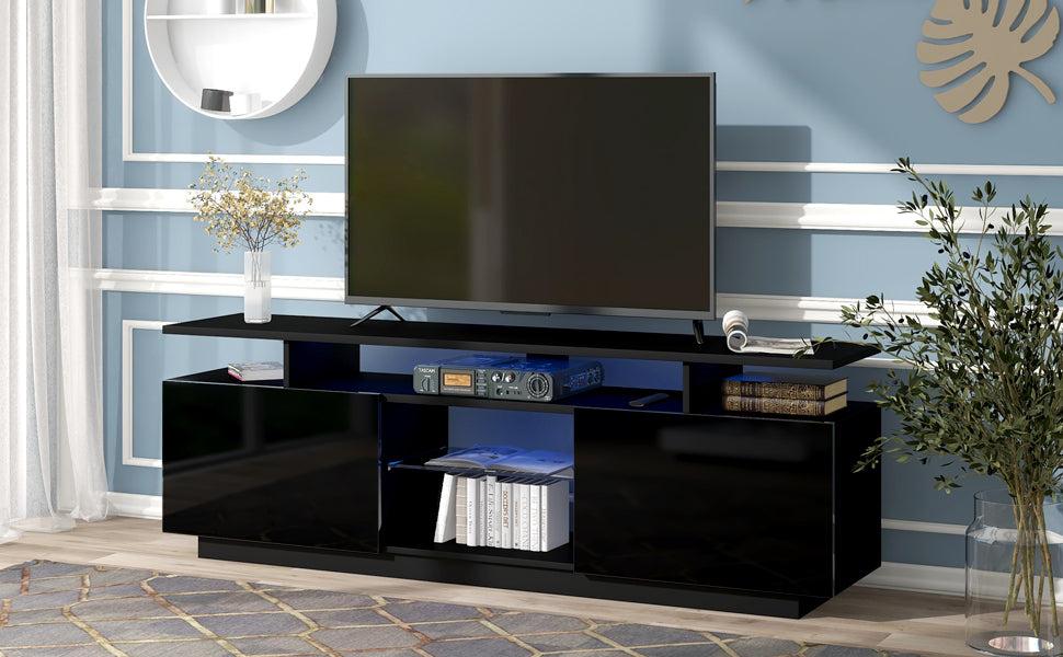 Modern TV Stand for TVs up to 65inches with LED lights, 16 Colors, for Livingroom, Bedroom, Black