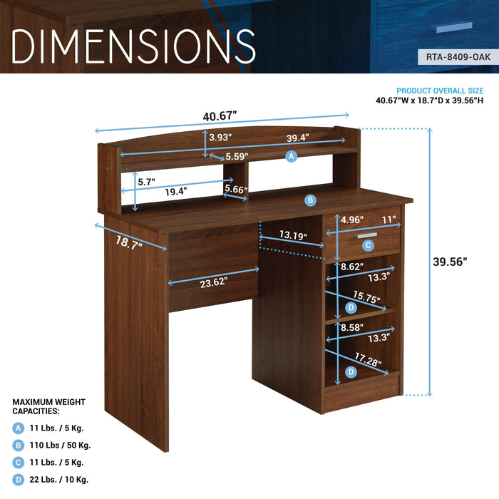 Techni MobiliModern Office Desk with Hutch, Oak