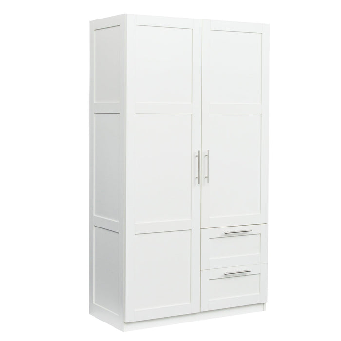 High wardrobe and kitchen cabinet with 2 doors, 2 drawers and 5Storage spaces,white