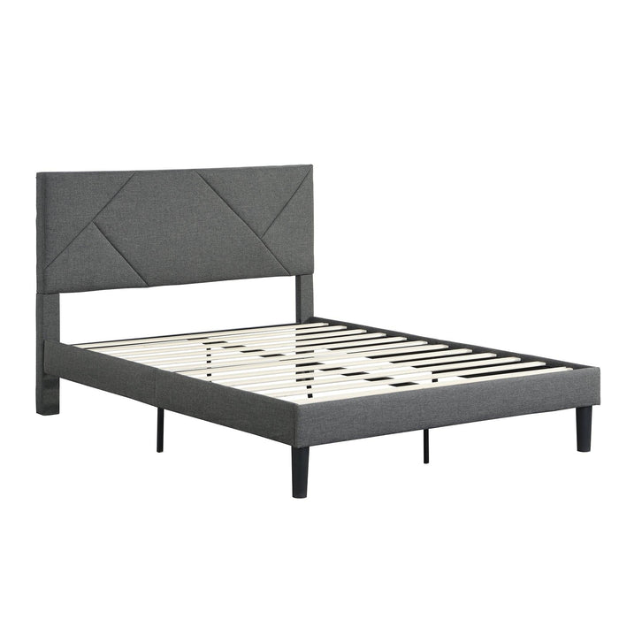 Full Size Upholstered  Platform Bed Frame with  Headboard, Strong Wood Slat Support, Mattress Foundation, No Box Spring Needed, Easy Assembly, Gray