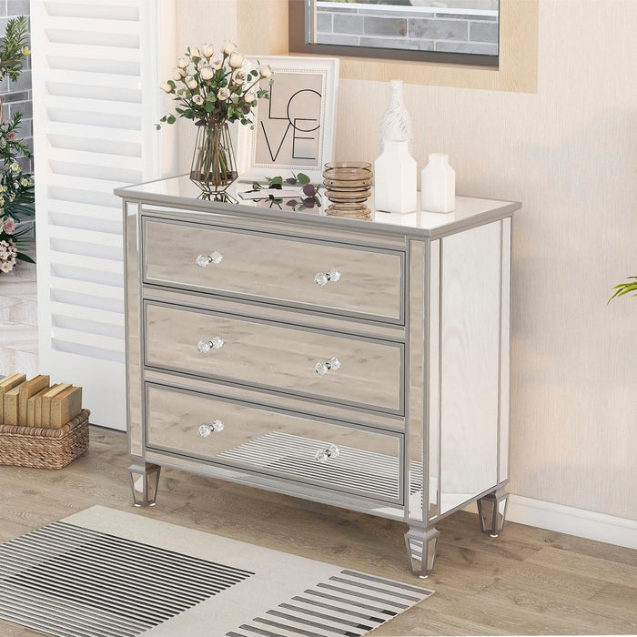 Elegant Mirrored Chest with 3 Drawers,Modern Silver FinishedStorage Cabinet for Living Room, Hallway, Entryway