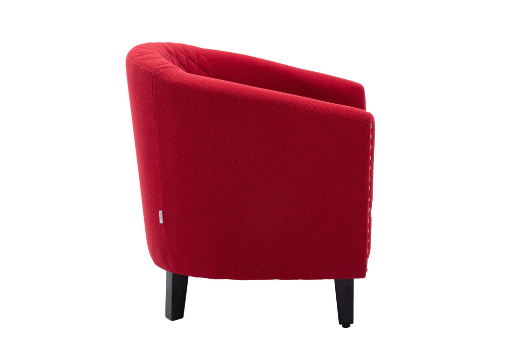 accent Barrel chair living room chair with nailheads and solid wood legs  Red  Linen