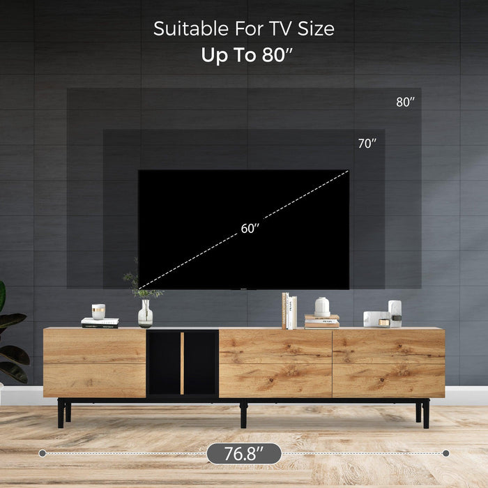 Modern TV Stand for 80’’ TV with 3 Doors, Media Console Table, Entertainment Center with LargeStorage Cabinet for Living Room, Bedroom